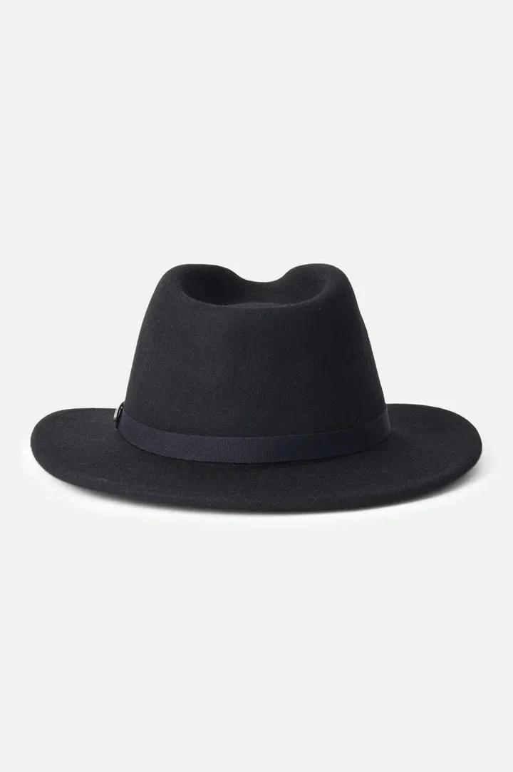 Messer Packable Fedora (Unisex) - Black/Black Band