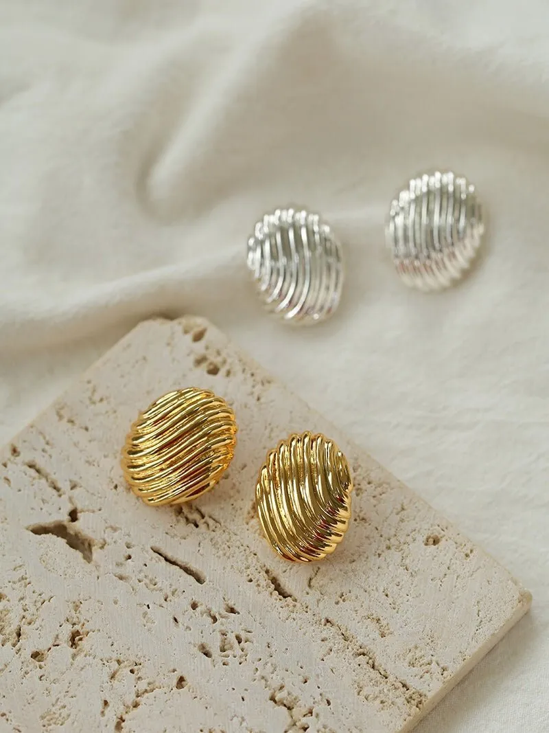 Metallic Striped Texture Oval Earrings