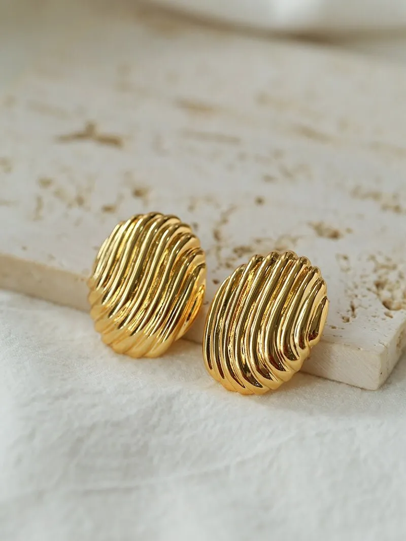 Metallic Striped Texture Oval Earrings