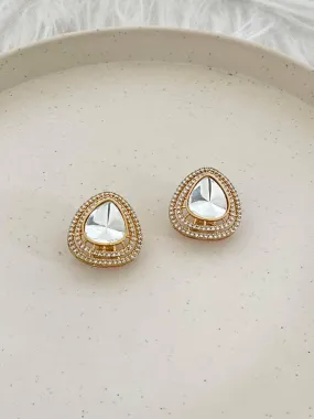 Moissanite Ad Polki Studs Gold