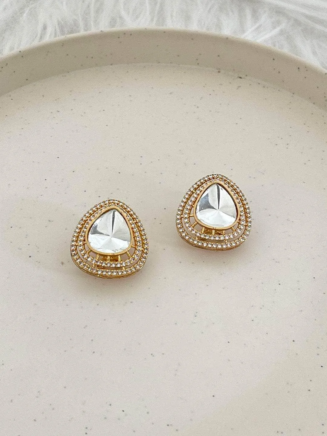 Moissanite Ad Polki Studs Gold