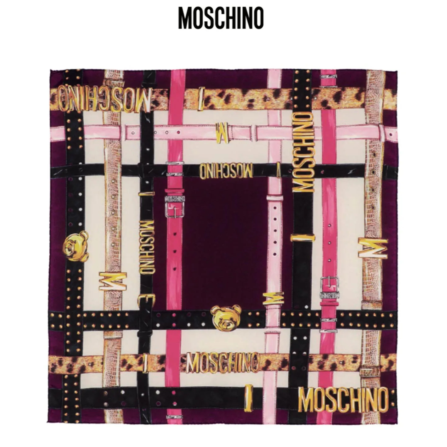 Moschino Scarf Pink Belt Logo Design - Large Square Silk Foulard FINAL SALE