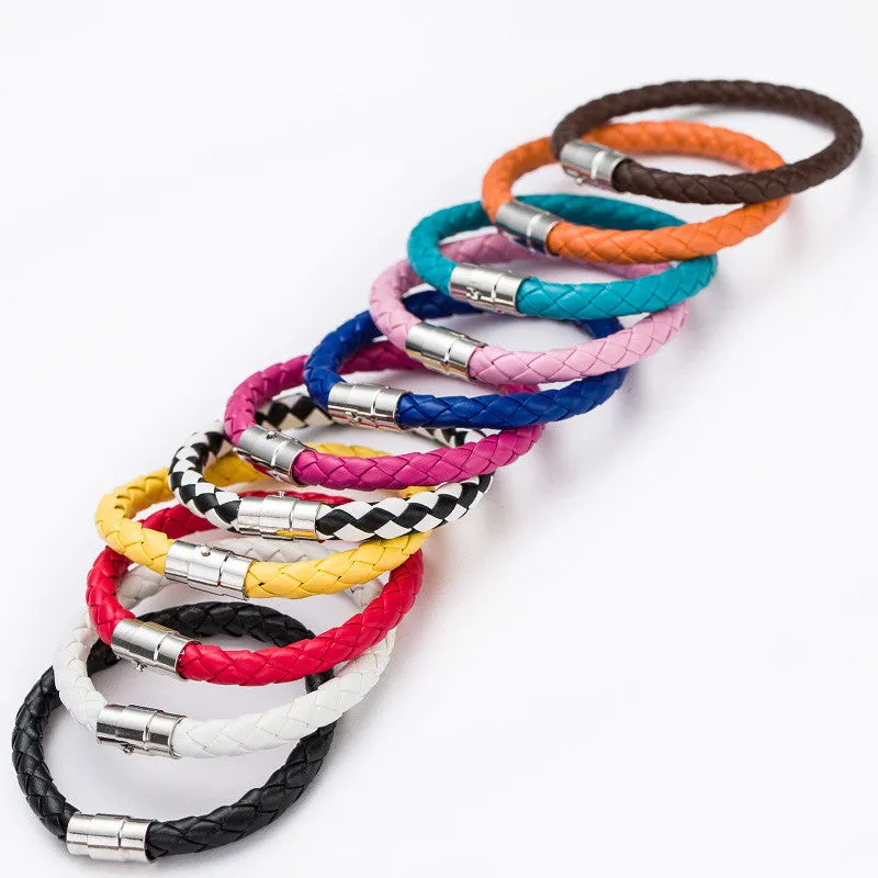 New Fashion Jewelry Black Braided Leather Bracelets for Men/Women magnetic clasp Bracelets Bangles De pulseira masculina