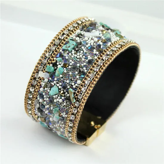 New Fashion Jewelry Woman Bangle Bracelet,Magnetic clasp High-grade Leather Crystal Stones Accessories