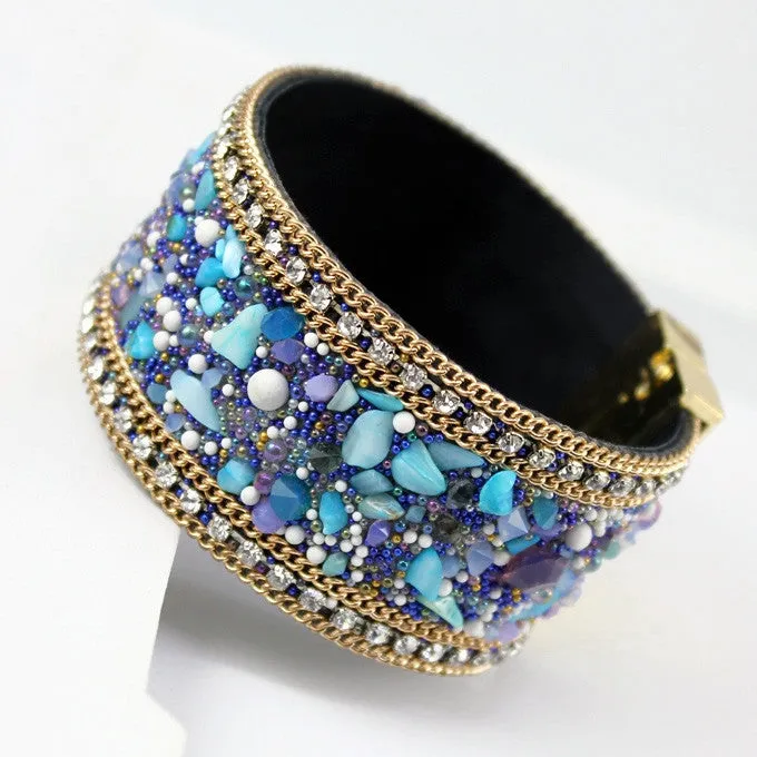 New Fashion Jewelry Woman Bangle Bracelet,Magnetic clasp High-grade Leather Crystal Stones Accessories