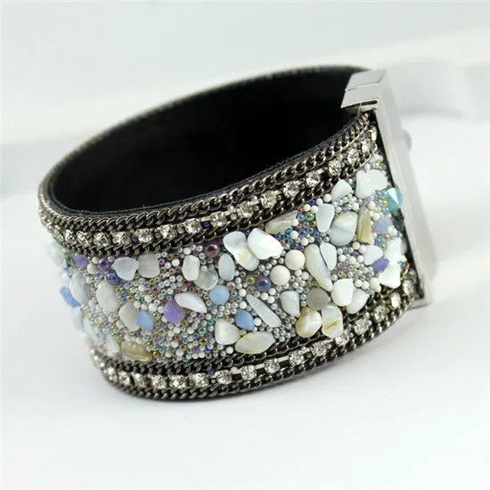 New Fashion Jewelry Woman Bangle Bracelet,Magnetic clasp High-grade Leather Crystal Stones Accessories