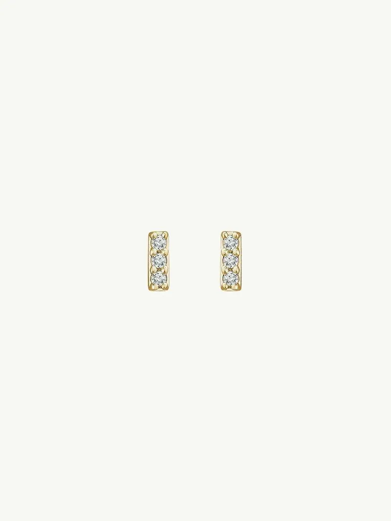 Petite Pavé White Diamond Bar Earrings In 14K Yellow Gold, 0.05 CTW