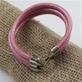 Pink Triple Round Leather Cord Bracelet