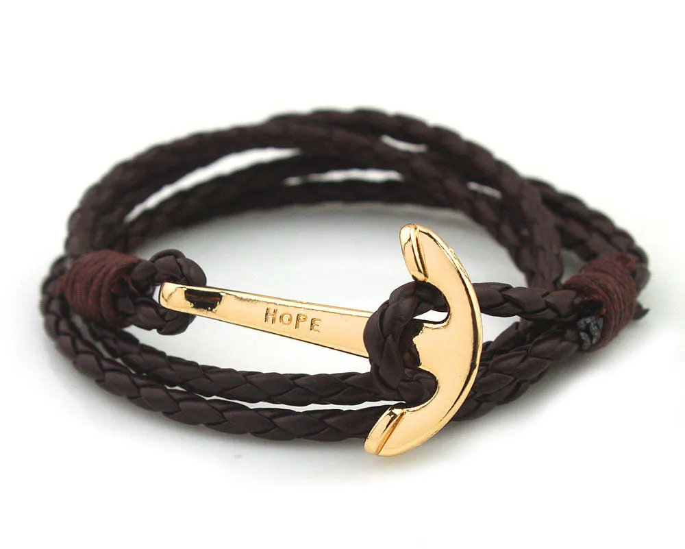 PU Leather Men Bracelet Jewelry Man Anchor Bracelet Wristband Charm Braclet For Male Accessories Hand Cuff