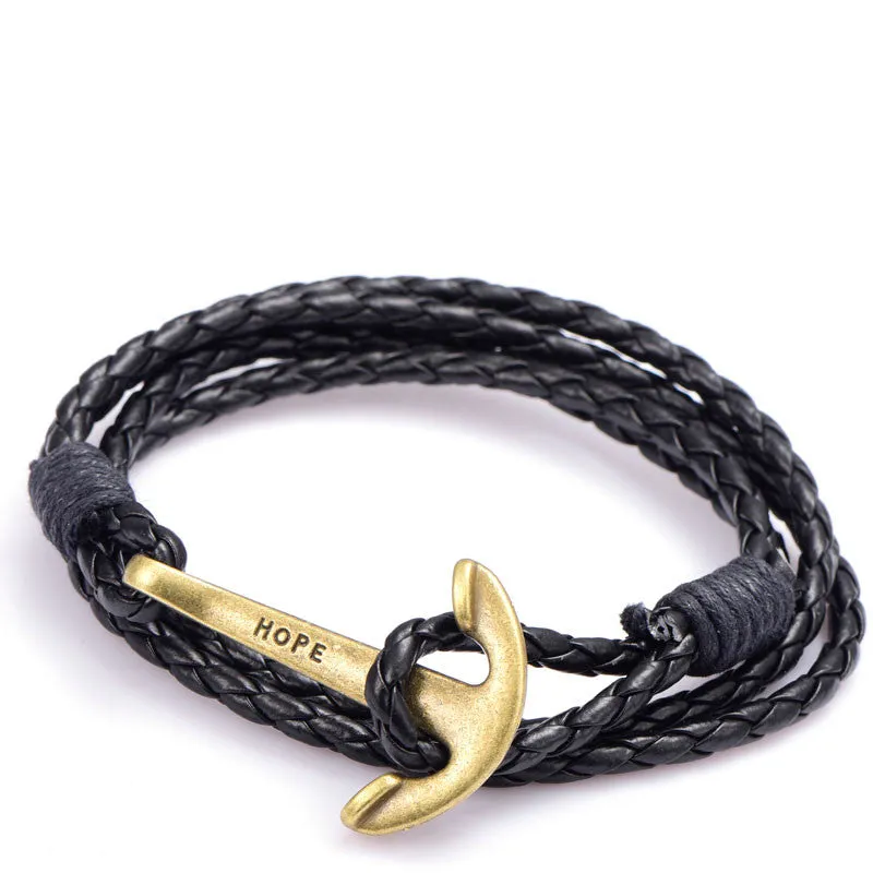 PU Leather Men Bracelet Jewelry Man Anchor Bracelet Wristband Charm Braclet For Male Accessories Hand Cuff