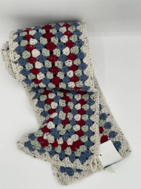 Red, White, and Blue Tweed Wool and Acrylic Crochet Scarf