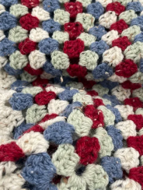 Red, White, and Blue Tweed Wool and Acrylic Crochet Scarf