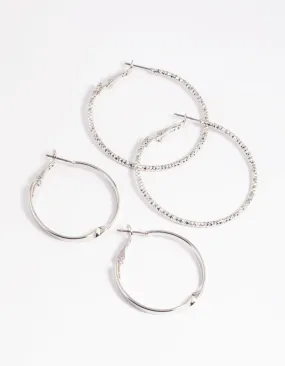 Silver Wide Hoop Earring Set