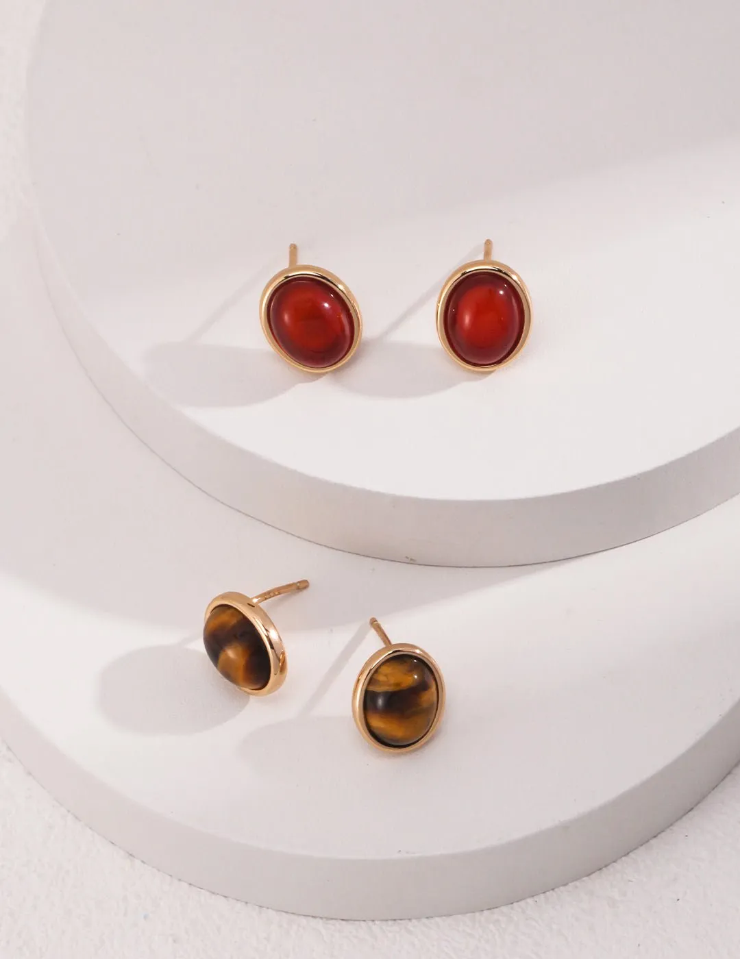 Smooth Oval Gemstone Stud Earrings