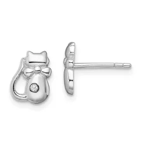 Sterling Silver Cubic Zirconia 9X7MM Cat Earrings