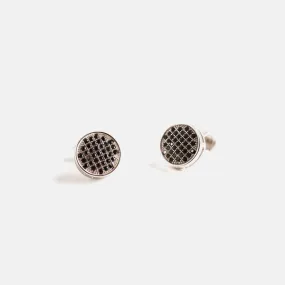 Sterling Silver Micro Pave Black Stone Coin Earrings