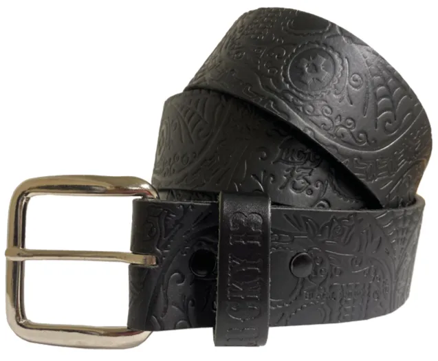 The DEAD SKULL Embossed Leather Belt - Black