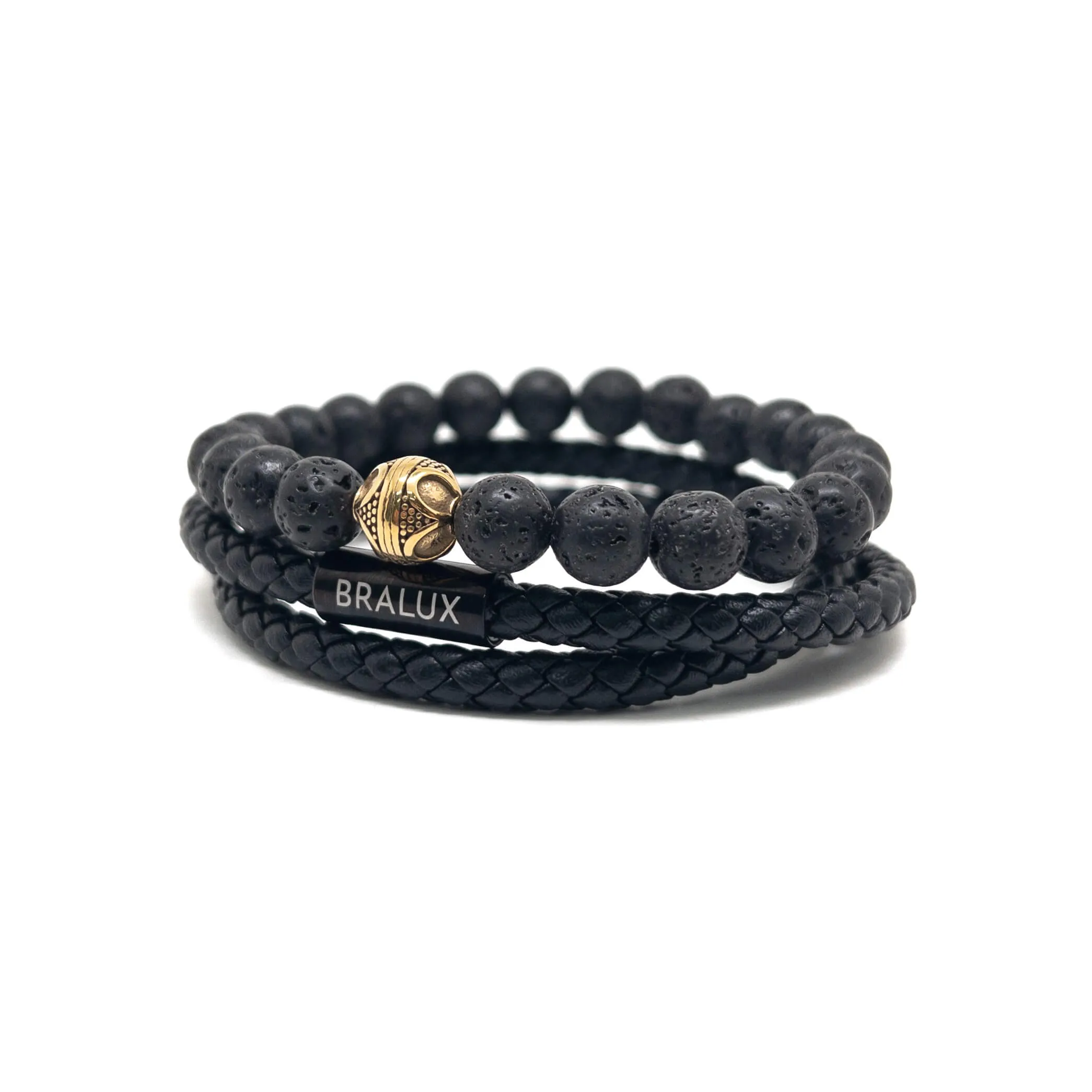 The Duo Black Leather and Gold Plated CYL Stack