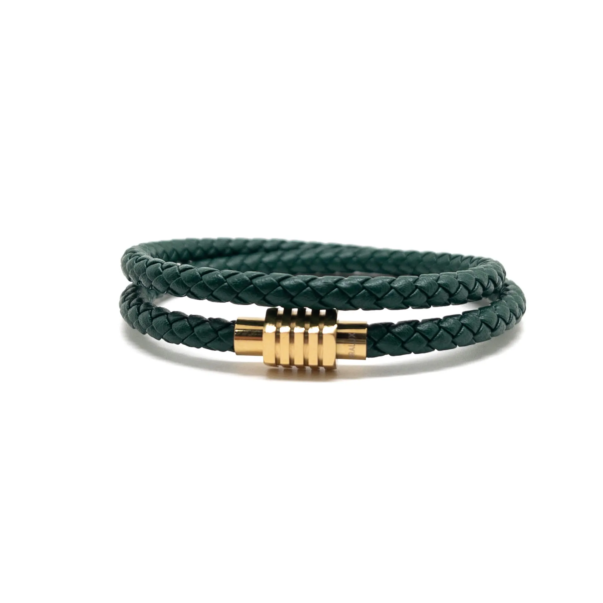 The Green duo and Gold Plated Buckle Leather bracelet