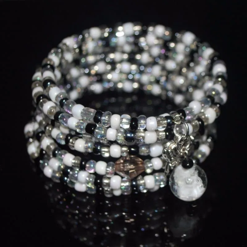 Unique Metallic Mixed Black Seed Bead Wrap Around Bracelets