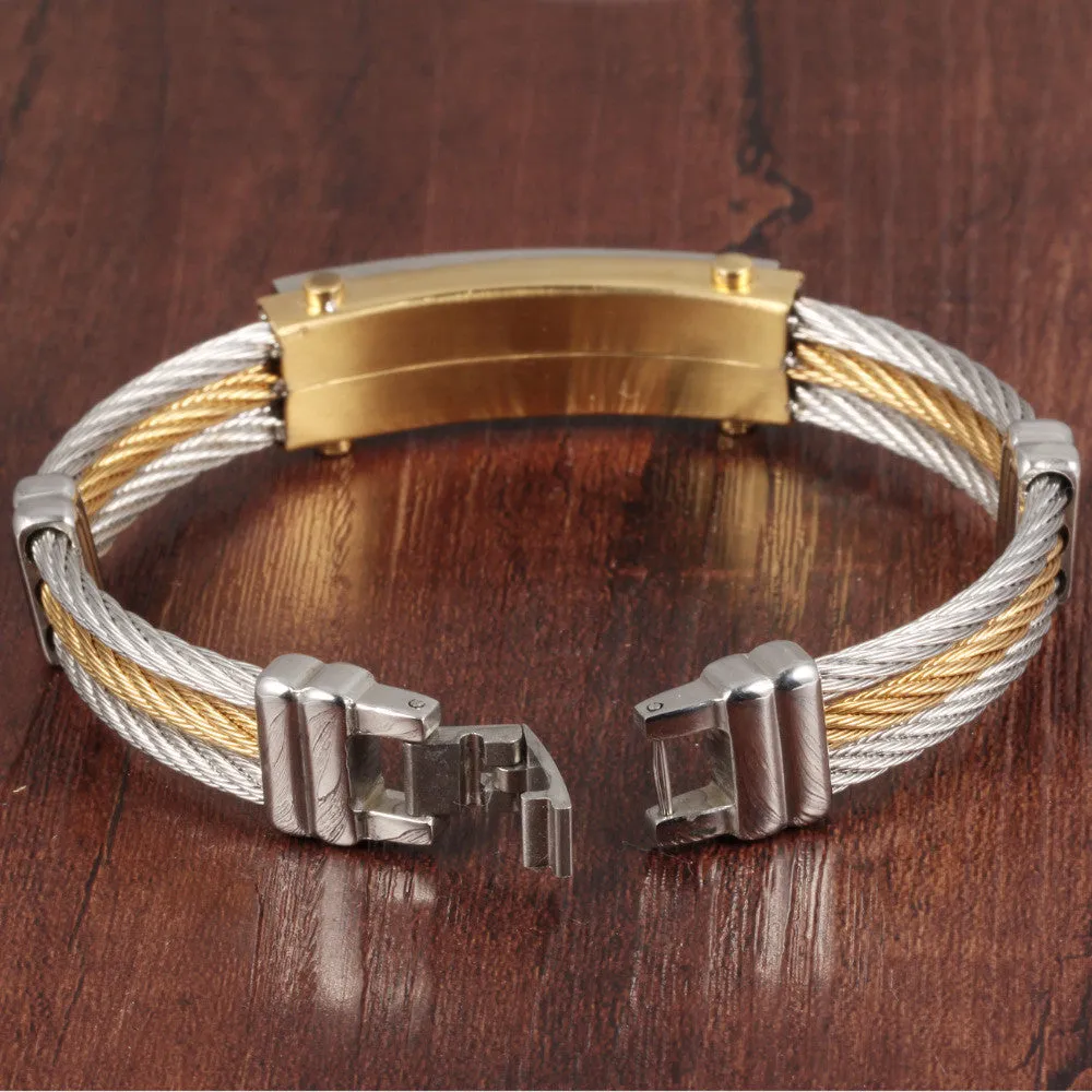 Vintage Gold & Silver Plated Full Metal Multi Layer Bracelet with Crystal Stones Rope Chains Bangles Men's Best Gift