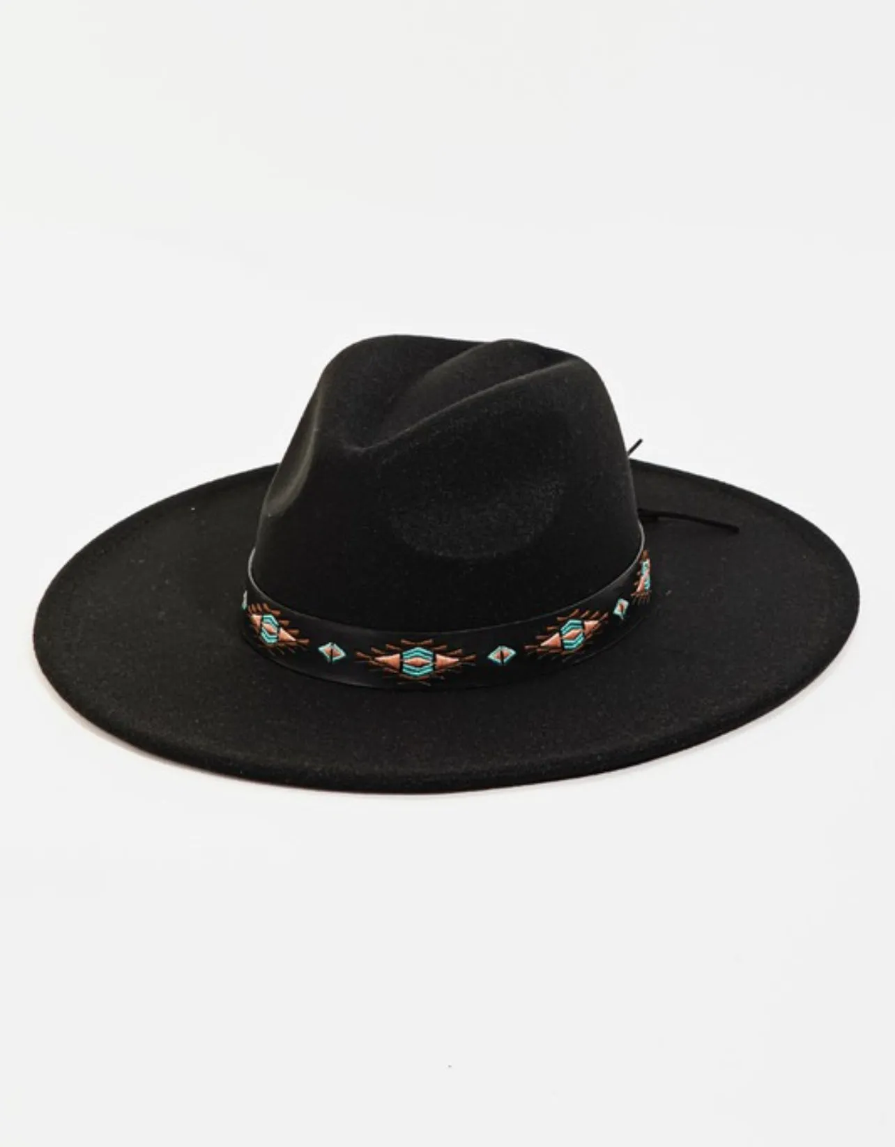 WIDE BRIM HAT WITH AZTEC BAND