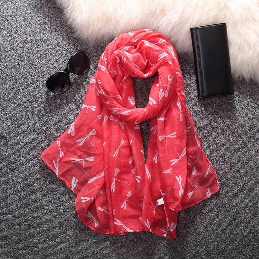 Winter Long Scarf for Women Ladies with Dragonfly Pattern Prints Shawl