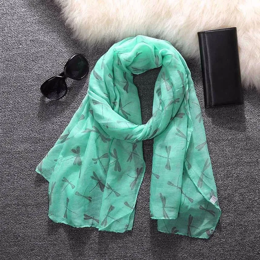 Winter Long Scarf for Women Ladies with Dragonfly Pattern Prints Shawl