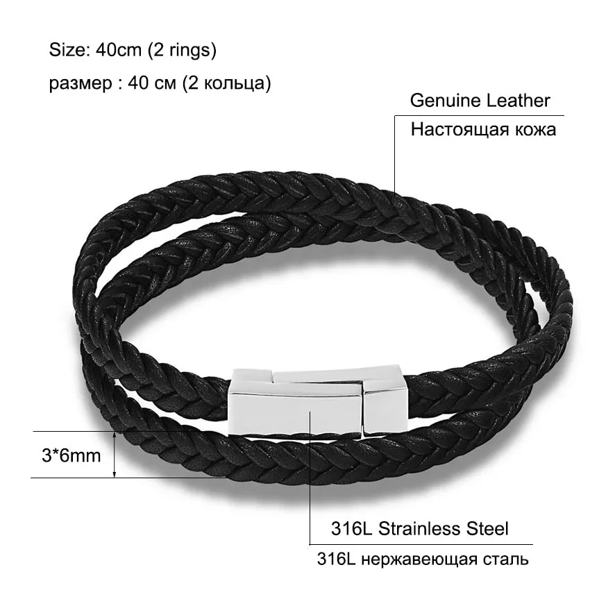 XQNI Chain Bracelet Men Genuine Leather Bracelets Fashion Magnet Stainless Steel