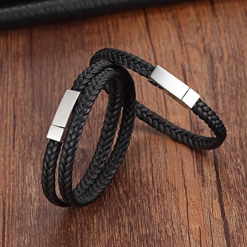 XQNI Chain Bracelet Men Genuine Leather Bracelets Fashion Magnet Stainless Steel