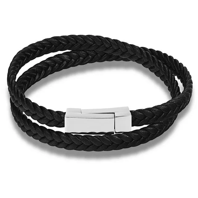 XQNI Chain Bracelet Men Genuine Leather Bracelets Fashion Magnet Stainless Steel