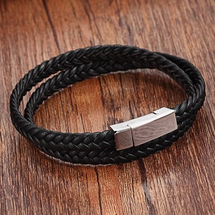 XQNI Chain Bracelet Men Genuine Leather Bracelets Fashion Magnet Stainless Steel